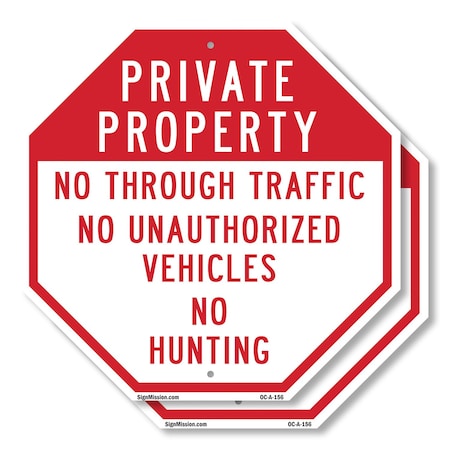 Signmission Private Property No Through Traffic, 10 inch X 10 inch, Aluminum Metal Signs, 2PK OC-A-2PACK-10-156