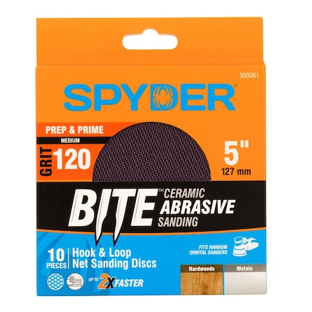 Spyder 5-Inch 120 Grit Ceramic Net Hook and Loop Sanding Discs, 10PK 500061