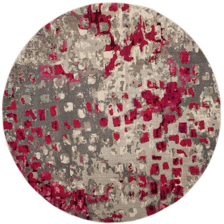 Safavieh Monaco Round RugsGrey & Fuchsia 6 ft. 7 in. x 6 ft. 7 in. MNC225R-7R