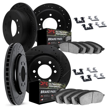 Dynamic Friction Co DFC Brake Rotor - Drilled & Slotted - Silver- Heavy Duty Brake Pad includes Hardware 7414-67001