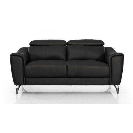 Homeroots Urban 65in Black Leather Adjustable Headrest Loveseat 480896