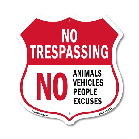 Signmission No Trespassing Shield Sign No Animals Ve, 12 Inch X 12 Inch, Plastic Sign SHI-P-12-413