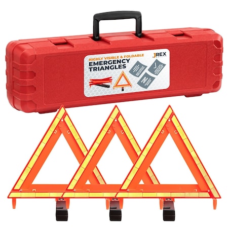 Jrex Safety Warning Triangle DOT Approved, Reflective Warning Road Safety Triangle Kit, 3PK WTR-JR-3PK
