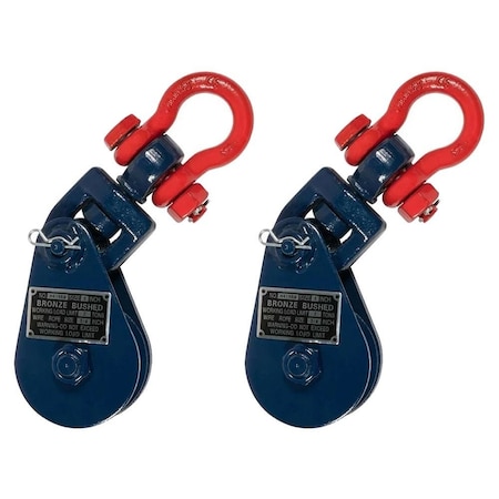Mytee Products 2 Ton Snatch Block w/Shackle Crane 3/8 Wire Rope Sheave Tow Axle Lift Truck, 2PK SB3-2-Shacklex2