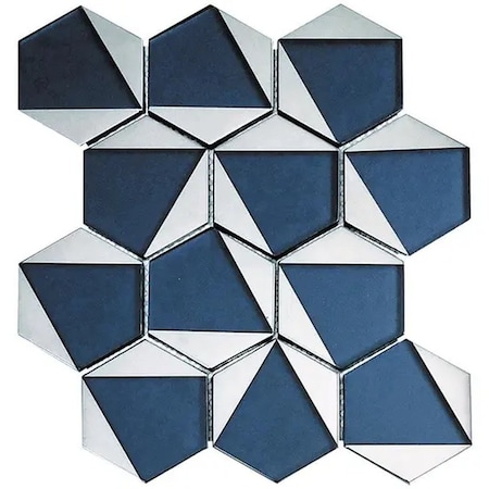 Apollo Tile Mirari 9x11 in. Blue, Gray Glossy Glass 3D Trapezoid Mosaic Wall Tile (3.28 sq ft/case) 5PK APLMNC8811MAA