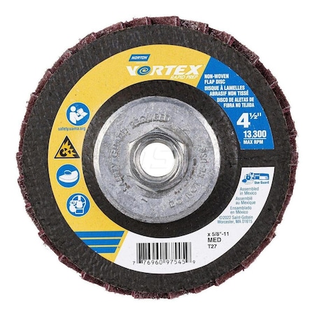 Norton Co Flap Disc: 4-1/2" Dia, 5/8-11 Hole, Aluminum Oxide, Type 27 77696097545