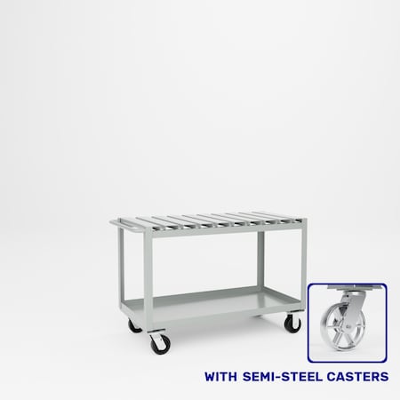 Pucel 2 Shelf Slat Top Cart, 48 in W x 24 in D x 33 1/2 in H, Light Blue S-48-DT-2-S