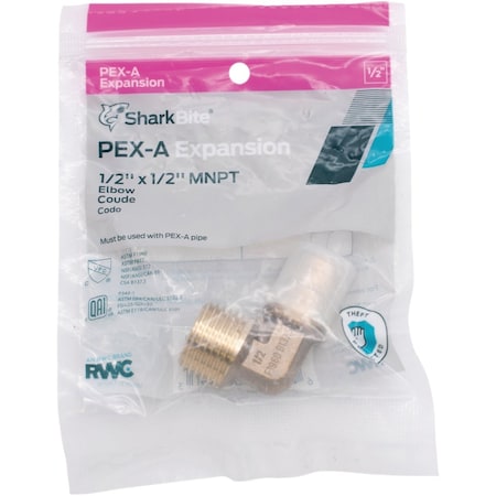 Sharkbite PEX-A Brass 1/2'' x 1/2'' MNPT Elbow UAB280LFA