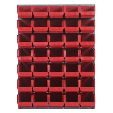 Quantum Storage Systems 48X61 GRAY LOUVERED PANEL WITH BINS RED QLP-4861-240-35RD