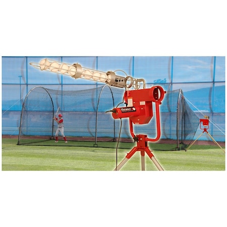 Heater HTRPRO799 Pro Pitching Machine And Xtender 24 ft. Batting Cage HTRPRO799