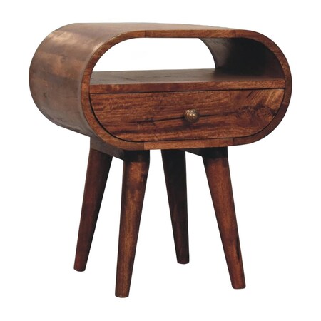 Homeroots 21" Walnut Solid Wood Oval One Drawer Nightstand 722550
