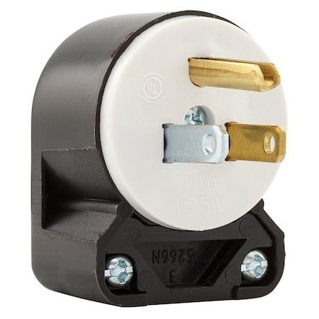 Eaton Wiring Devices Straight Blade Plug, 5-15P, 15 A, 125V AC, 2 Pole, Screw Terminals, Grounded 5266AN