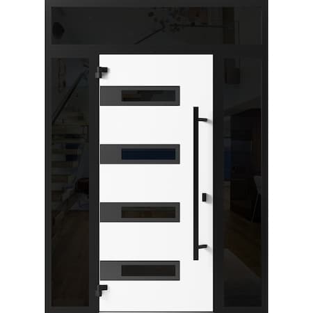 Vdomdoors Front Exterior Prehung Steel Door Ronex0131 Grey 2 Sidelight and Transom Window Sidelite Entry RONEX0131EXD-GRE-W12+36+12 X H80+16-RH-I