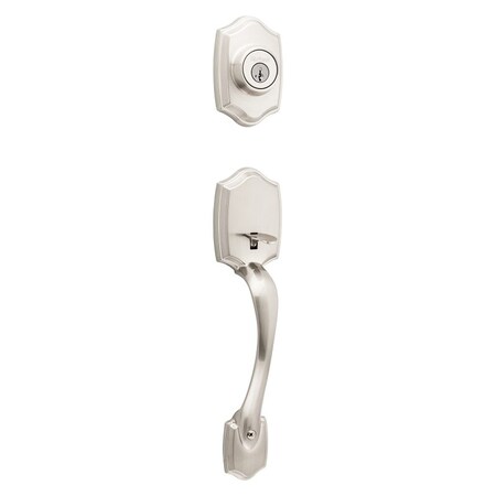 Kwikset Handleset, 3 Grade, Brass, Satin Nickel, 238 x 234 in Backset, KW1 Keyway, 134 in Thick Door 96870-099