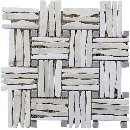Intrend Tile Quartzite Basketweave interlocked Mosaic Blend - White LS013-H