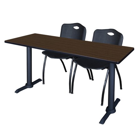 Regency Cain T-Base Training Seminar Table W/ 2 M Stack Chairs, 60 in W, 24 in L, Neo Walnut MTRCT6024NW47BK