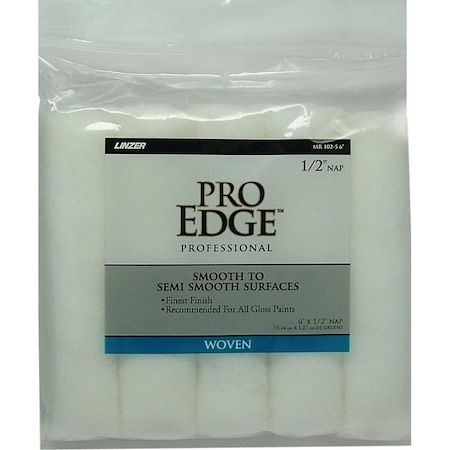 Linzer Paint Roller Cover, 1/2 in Thick Nap, 6 in L, Fabric Cover, White MR 102-5 6IN