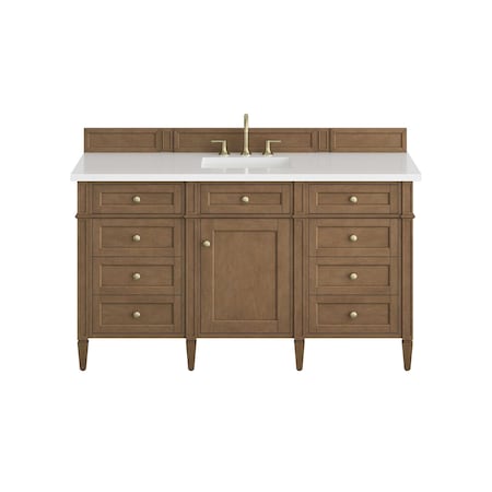 James Martin Vanities Brittany 60" Single Vanity, Pecan w/ 3 CM White Zeus Silestone Top 655-V60S-PCN-3WZ