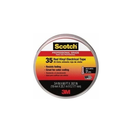 3M Scotch Vinyl Electrical Color Coding Tape, 3" Core, 0.75"x66 ft., Red 10810-DL-2W