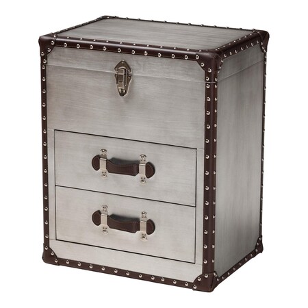 Baxton Studio Calidore Vintage Silver Metal 2-Drawer End Table 251-13873-ZORO