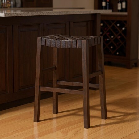 Homeroots 31" Brown Faux Leather and Solid Wood Backless Bar Height Bar Chair 632397