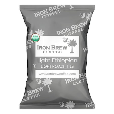 Iron Brew Coffee, Light Ethiopia, Bag, Caffeinated, Whole Bean, 1.1 lb OLE1WB