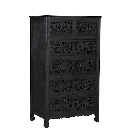 Homeroots 35" Black Solid Wood Six Drawer Chest 521240