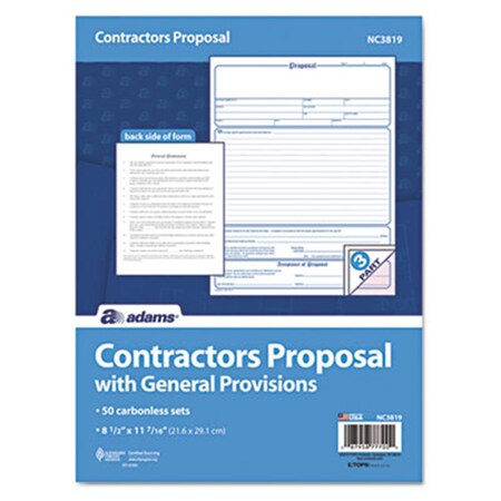 Adams Business Forms Contractor Proposal Form  3-Part Carbonless  8 .5 x 11  50 Forms AD31296