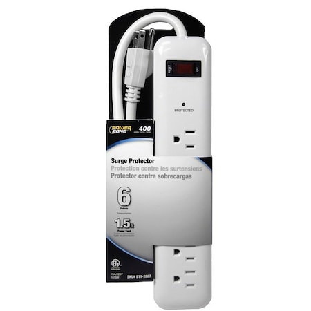 Powerzone Power Strip, Surge, 6 Outlet(s) White OR802013