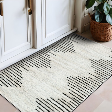 World Rug Gallery Bohemian Stripe Stain Resistant Area Rug 2 ft 7 in x 4 ft Cream 385CREAM27X4