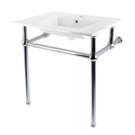 Kingston Brass 31" Ceramic Console Sink with Brass Legs, 1-Hole, White/Polished Chrome KVBH312271