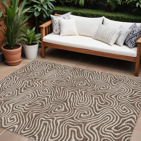 Homeroots 10' X 14' Brown And Beige Abstract Washable Indoor Outdoor Area Rug 599705