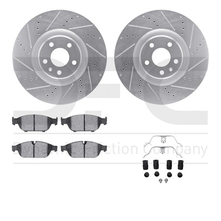 Dynamic Friction Co DFC Rotors-Drilled & Slotted-Silver w/ EURO 5000 Ceramic Brake Pads Incl Hdw 7612-73052
