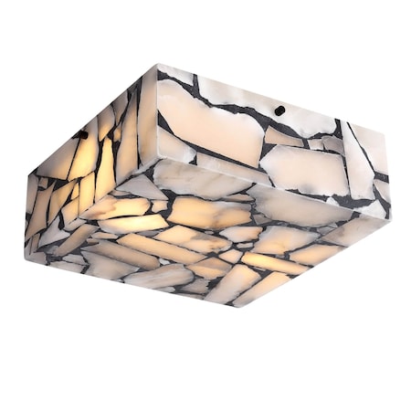 Jonathan Y Giulia 13 in. 2-Light Modern Contemporary Alabaster/Iron Square LED Flush Mount, White and Black Marb JYL1201C