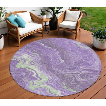Homeroots 8' Purple Mint Green And Ivory Round Abstract Washable Indoor Outdoor Area Rug 618204