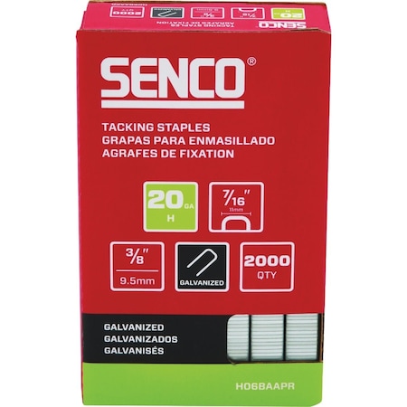 Senco 7/16''x3/8'' 20-Gauge Galvanized Fine Wire Hammer Tacker Staples, 1000 Ct. H06BAAPR