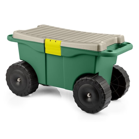 Pure Garden Rolling Garden Cart with Seat and Tool Tray for Weeding or Planting Green 75-MJ2011