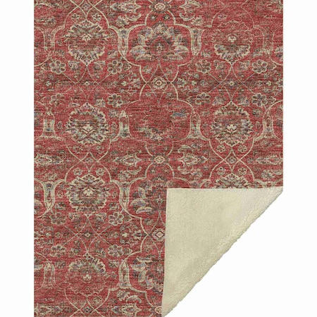 Homeroots 50" X 70" Red Pewter And Beige Damask Microfiber Plush Throw Blanket 712400