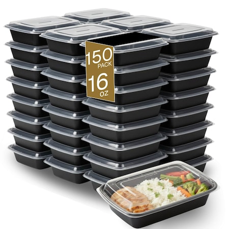 Eco Harmony Products Microwaveable Shallow Food Container, Rectangular with Lid, 16oz, 150PK 804547