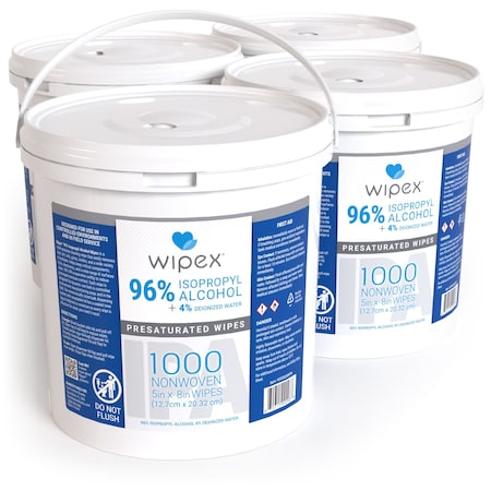 Wipex 96% Isopropyl Alcohol Wipes 1000ct Value Bucket, 4000 wipes/case, Lint-Free SMS Cloth Material, 4PK WX00098IPA-4