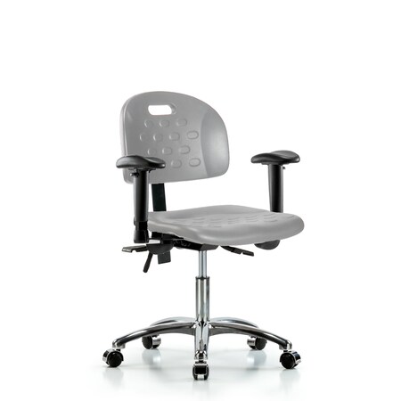 Blue Ridge Ergonomics Poly Chair Chrome - Desk Height with Seat Tilt, Adjustable Arms, & Casters in Gray Poly HPDHCH-CR-T1-A1-CC-GRY