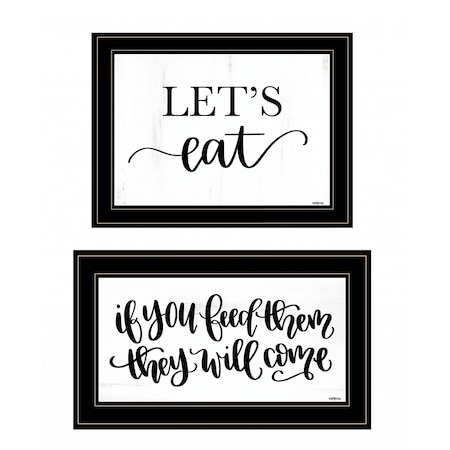 Homeroots Set Of Two Lets Eat or Feed Them 2 Black Framed Print Kitchen Wall Art, 2PK 407957