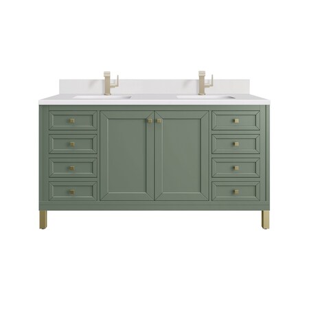James Martin Vanities 60 in. Double Vanity, Smokey Celadon, w/Single Hole 3CM White Zeus Silestone Top & Backsplash 503-V60D-SC-1WZ