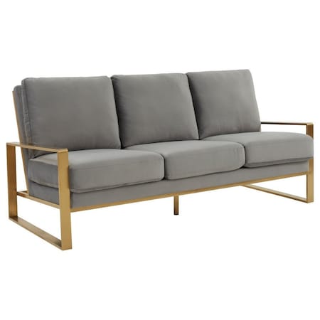 Leisuremod Jefferson Contemporary Velvet Sofa with Gold Frame, Light Grey JAG77LGR