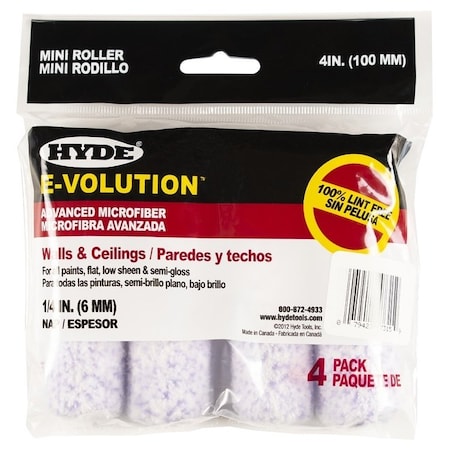 Hyde Mini Roller Cover, 1/4 in Thick Nap, 4 in L, 4PK 47315