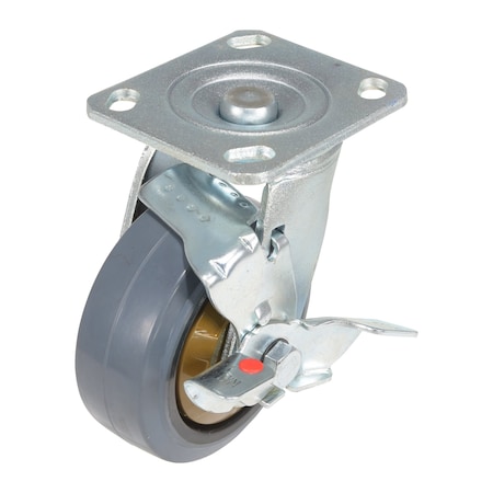 Vestil Rubber Swivel With Brake Caster 5 In. Diameter x 2 In. Width 661 Lb. Capacity Dark Gray/Gold CST-KSM-5X2MR-SWB
