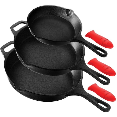 Nutrichef 3-Piece Pre-Seasoned Cast Iron Skillet Pans NCCIPS3P49