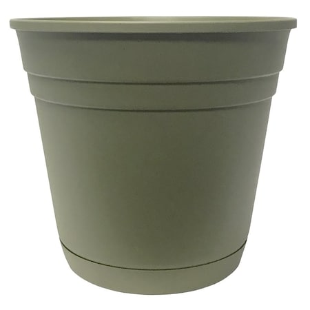 Southern Patio Planter with Saucer, 8 in Dia, Round, Poly Resin, Olive Green, Matte RN0812OG