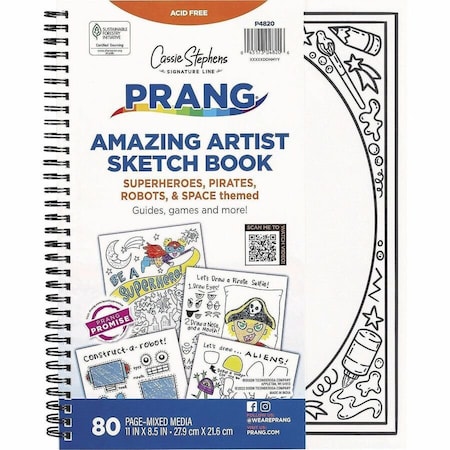 Pacon Amazing Artist Sketch Book, 80 Pages, Black, White Cover, Perforated, Acid-free P4820