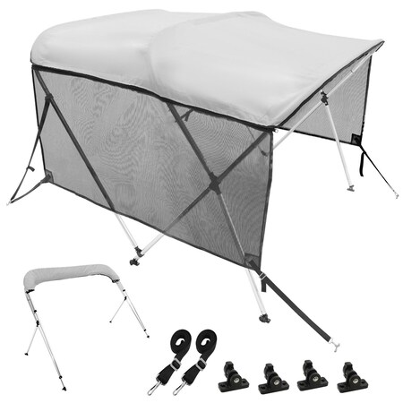 Vevor 4 Bow Bimini Top Boat Cover Detachable Mesh Sides 600D with Frame 79"-84"W 4 Bow 8'L × 54"H × 79" - 84"W